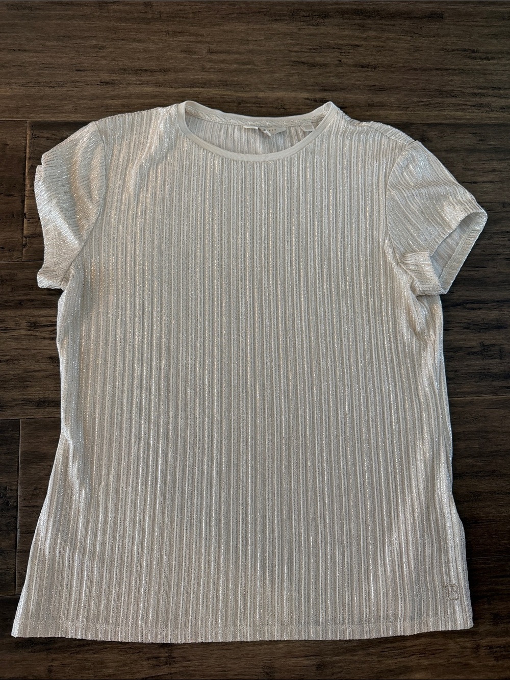 Ted Baker Silver-White Metallic Ribbed Short Sleeve Tee